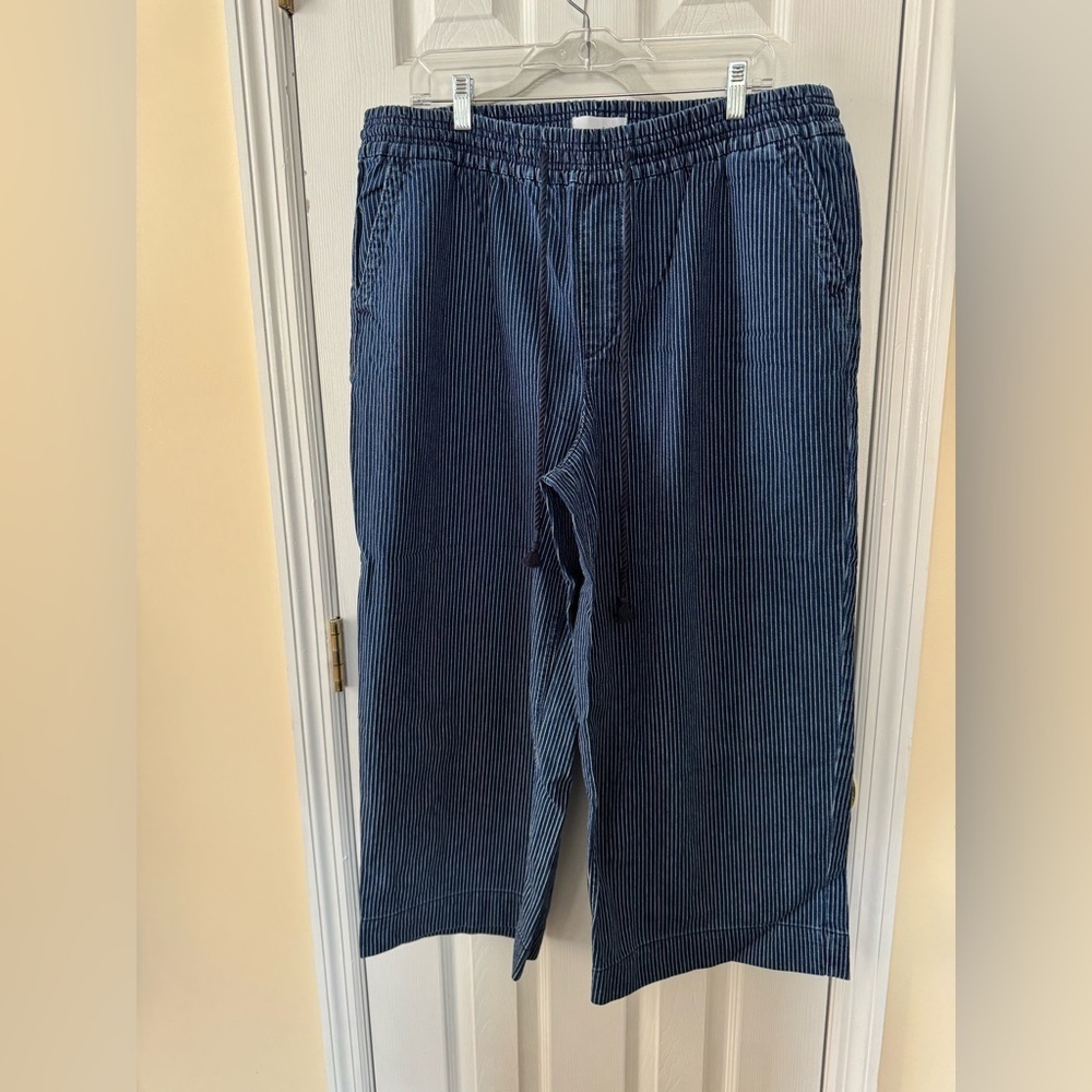 LOFT Blue  striped denim wide leg pants xl elastic waist